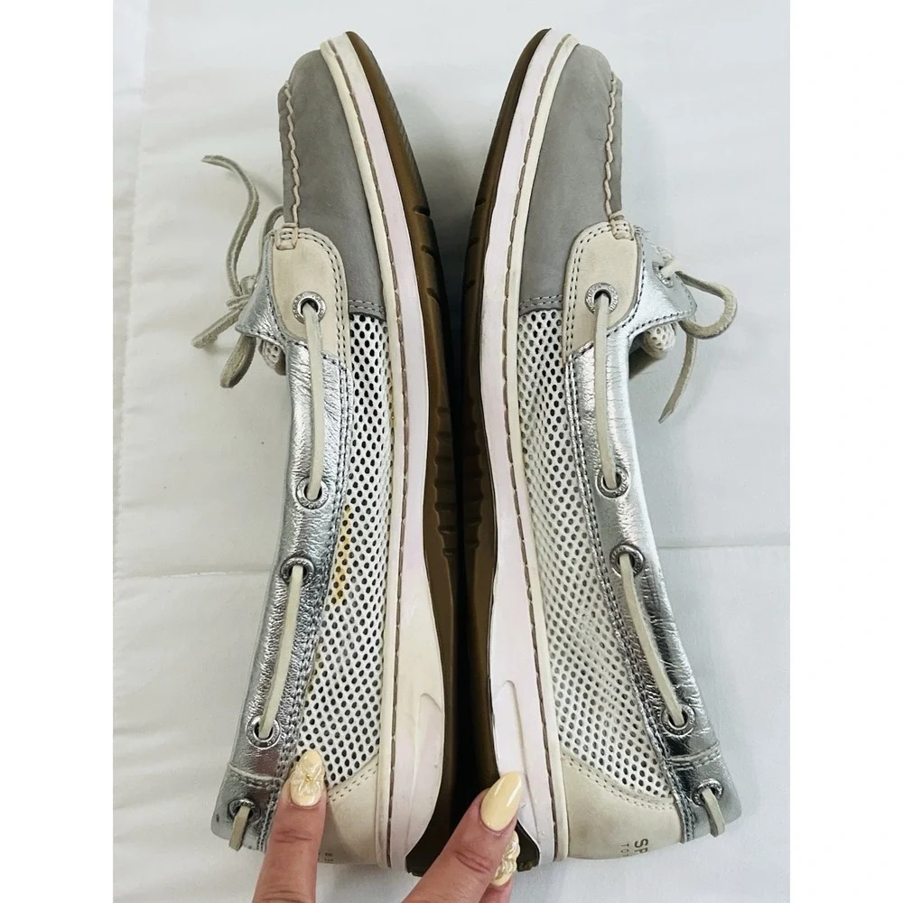 Sperry Top Sider Angelfish Womens Boat Silver Leather Casual Shoes Loafers 10M‎
